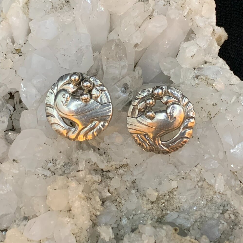 Georg Jensen Denmark Midnight Blossom No 66 Dove Sterling Silver Vtg Earrings - Picture 5 of 11